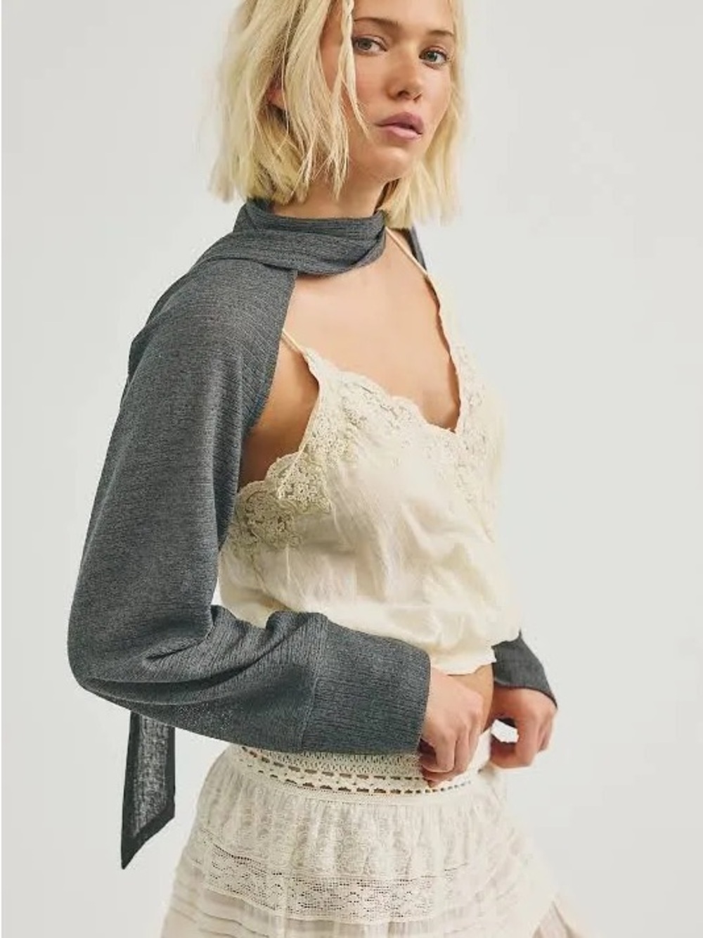 NWT Free People Sol Scarf Bolero/ Charcoal/One Size Fits All